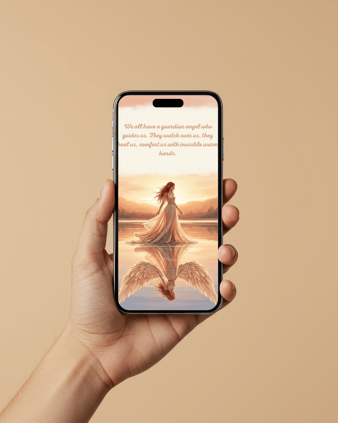 Guardian Angel card framed on wall in peaceful Nordic interior - sympathy wall art