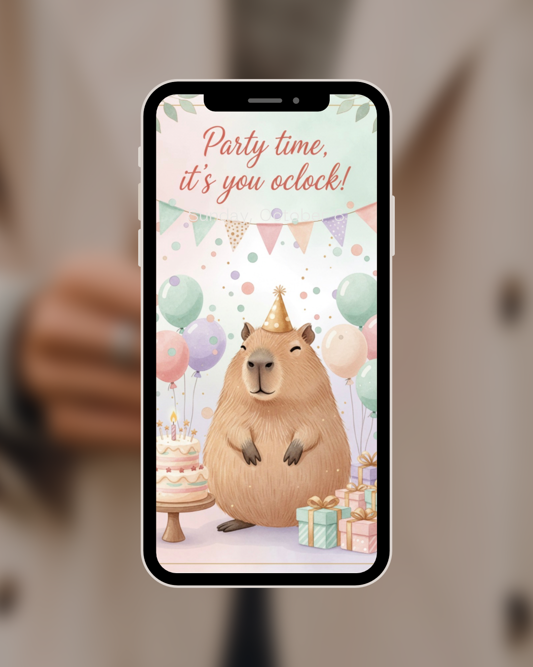 Capybara birthday greeting card with kraft envelope - printable digital card design