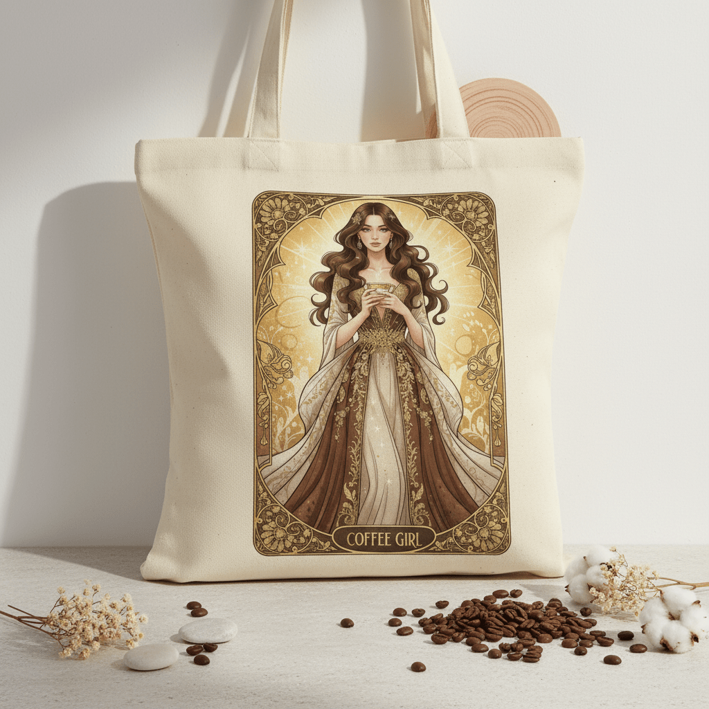 Coffee Girl - Art Nouveau Card – Digital Greeting Card - TheJoyfulDigital