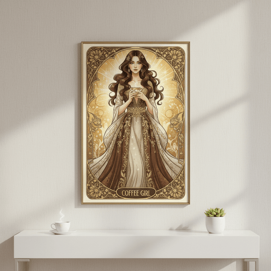 Coffee Girl - Art Nouveau Card – Digital Greeting Card - TheJoyfulDigital
