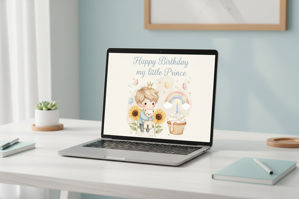 Happy birthday prince on MacBook - printable birthday card for nephew