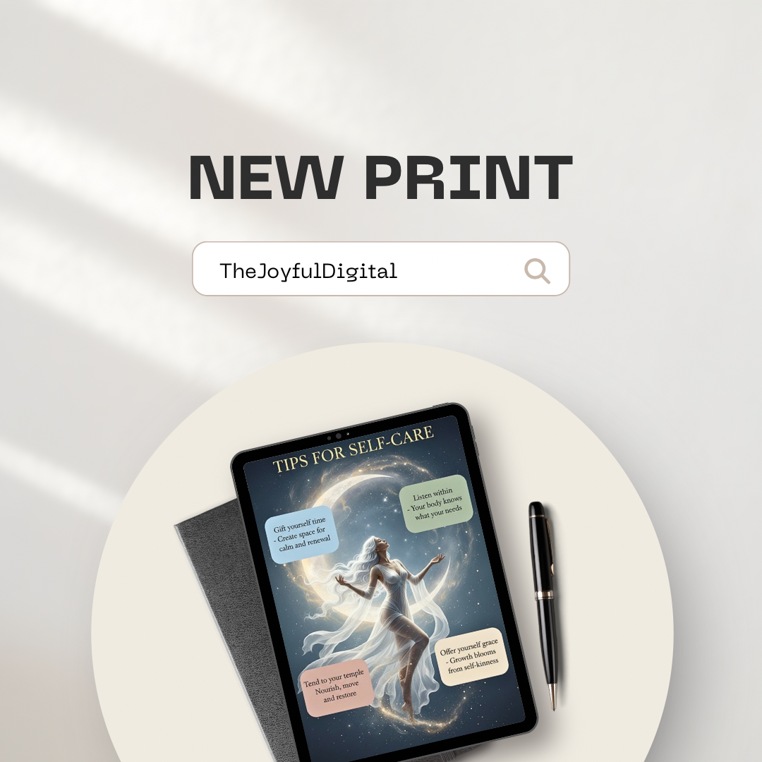 Digital download self-care poster with moon phases and mindfulness tips in Scandinavian style