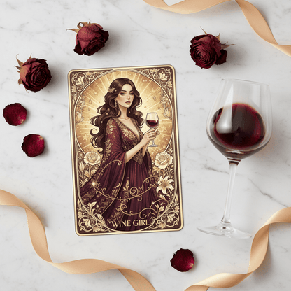 Wine Girl Art Nouveau digital greeting card printed postcard on marble with roses