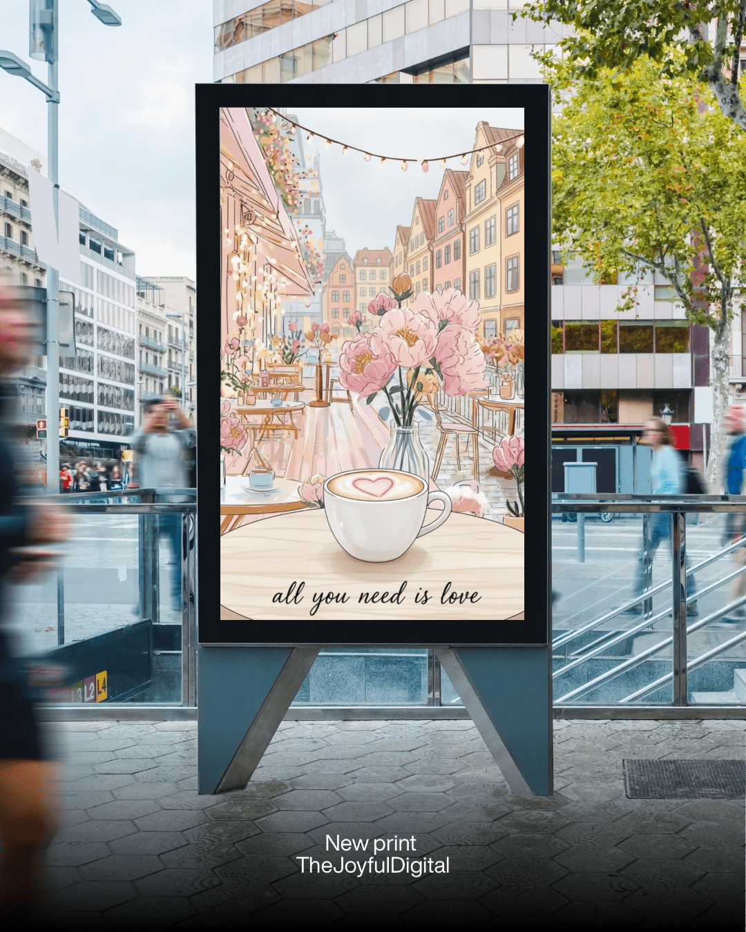 Romantic watercolor card with hearts and botanical elements in pastel colors - Valentine's or anniversary greeting