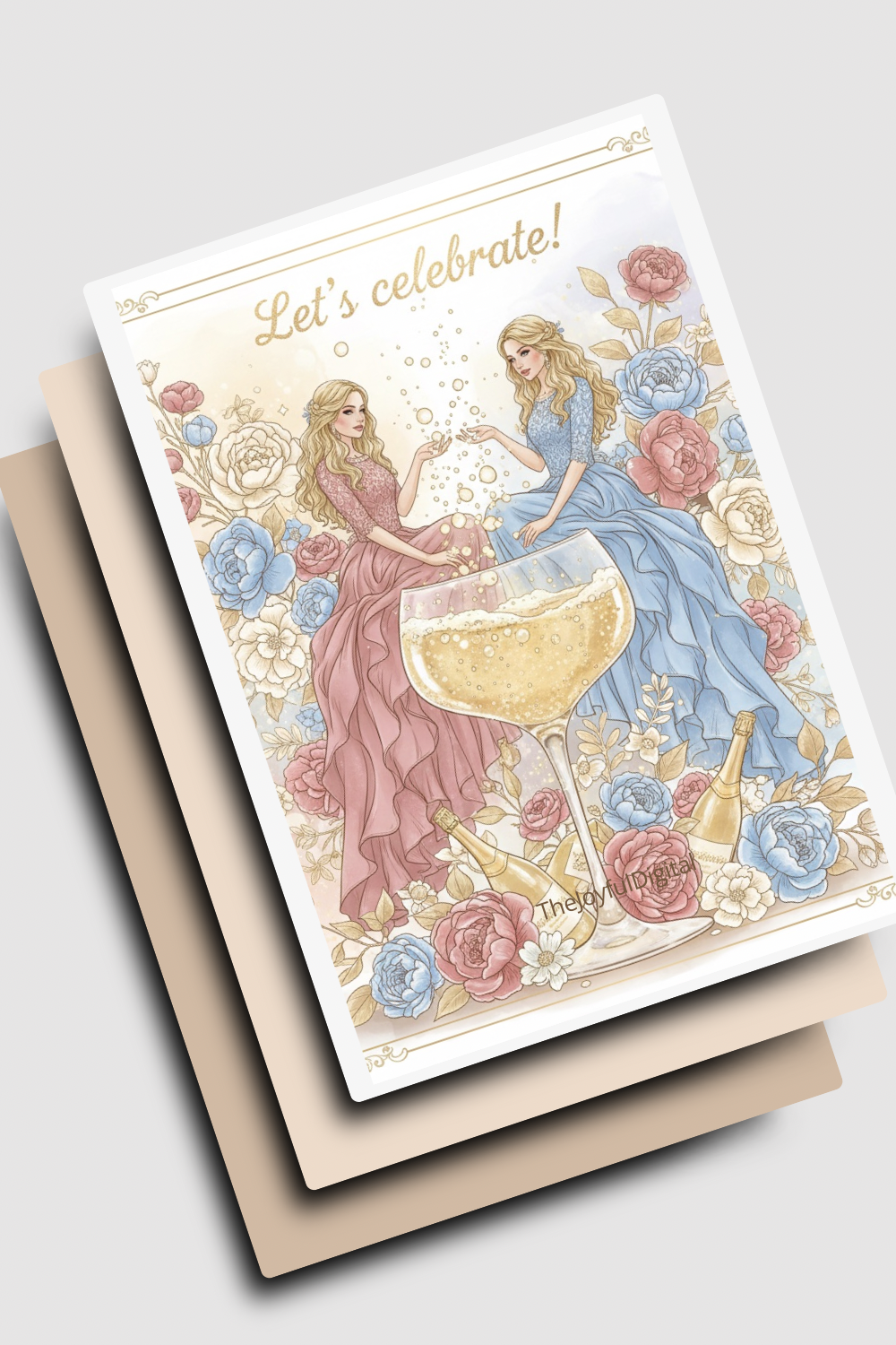 Celebration card flat lay with confetti - let's celebrate digital greeting