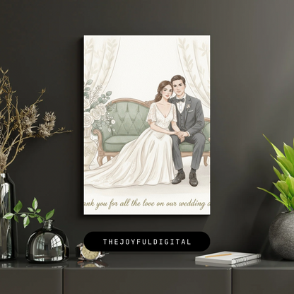 Elegant wedding thank you greeting card in Scandinavian design with romantic pastel colors and heartfelt appreciation message