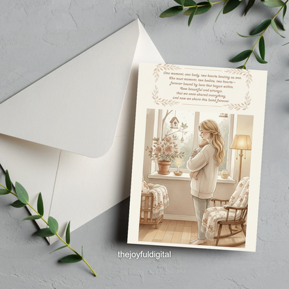 Pregnancy print with envelope on grey background with olive branches