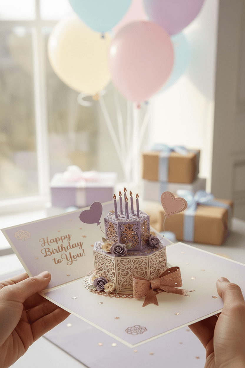 3D Birthday Cake Greeting Card - TheJoyfulDigital