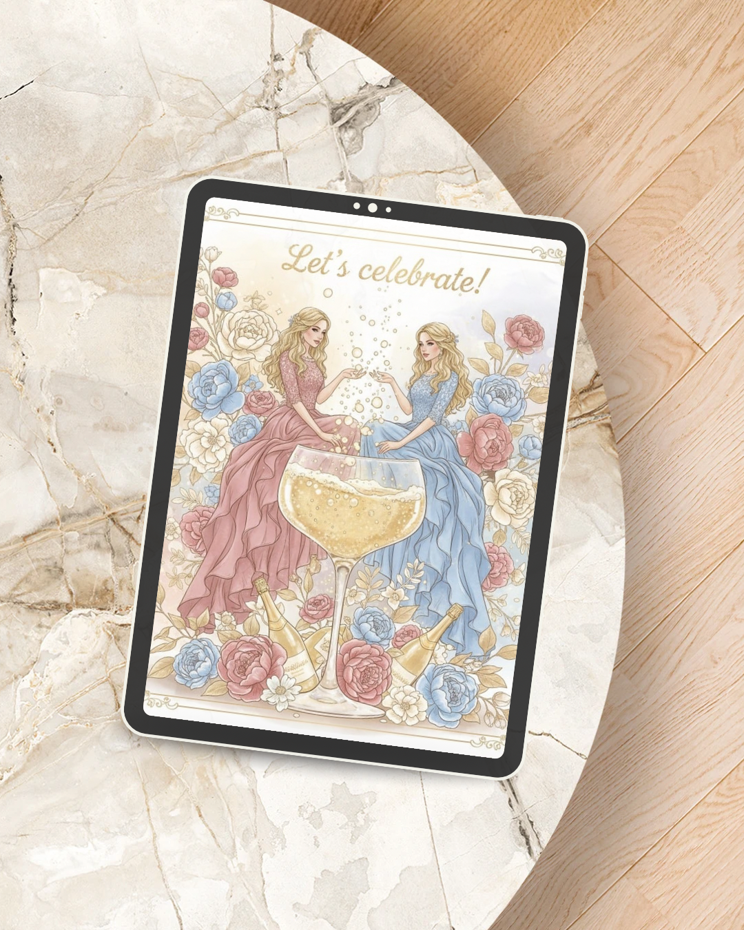 Digital celebration card on device - let's celebrate instant download greeting