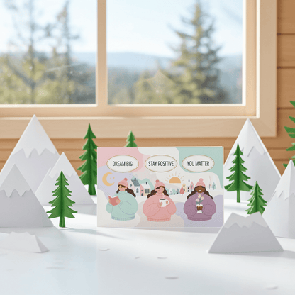 Daily motivation card with illustrated characters - charming Nordic encouragement greeting