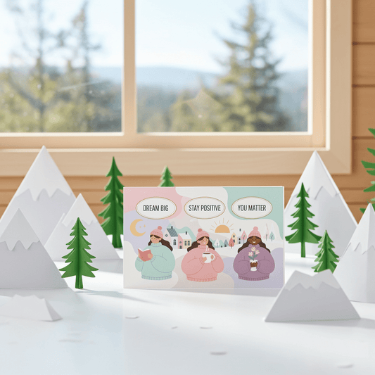 Daily motivation card with illustrated characters - charming Nordic encouragement greeting