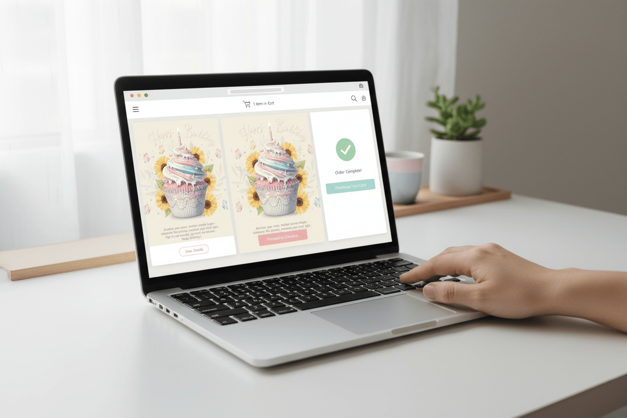 Birthday poem card on MacBook - digital funny birthday greeting instant download