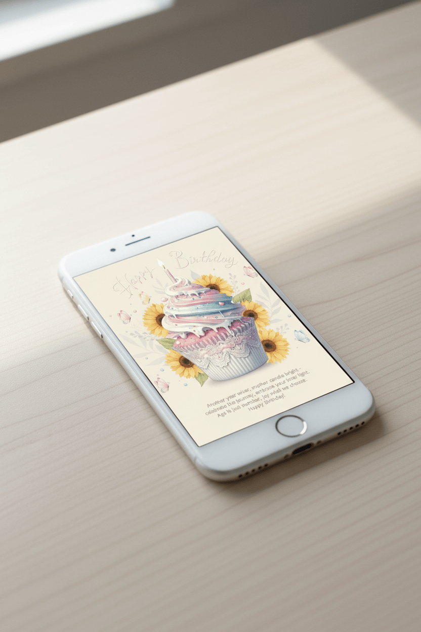 Humorous birthday card displayed on iPhone - clever poem for milestone birthdays