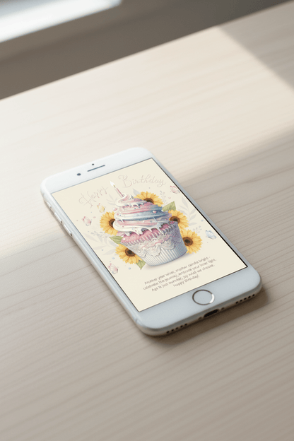 Humorous birthday card displayed on iPhone - clever poem for milestone birthdays