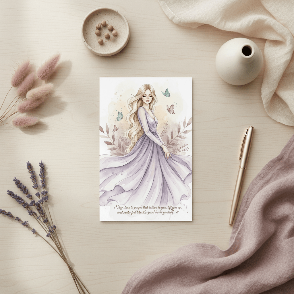 Northern lights digital card on MacBook in elegant workspace - printable aurora borealis motivation art