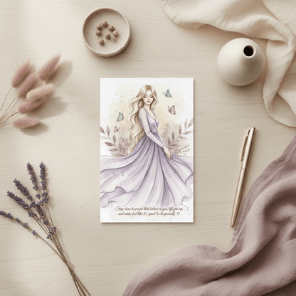 Northern lights digital card on MacBook in elegant workspace - printable aurora borealis motivation art