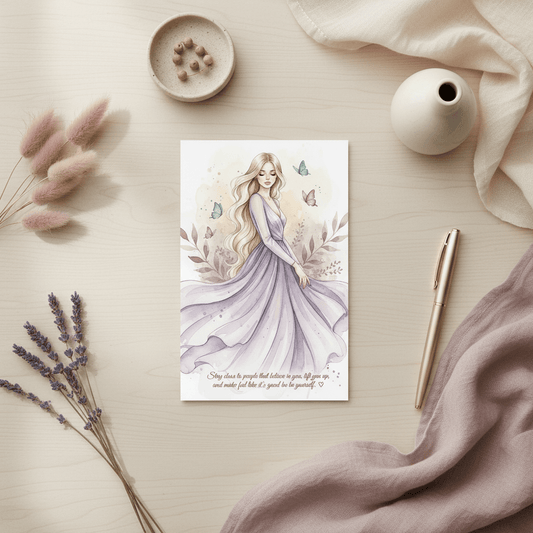 Northern lights digital card on MacBook in elegant workspace - printable aurora borealis motivation art