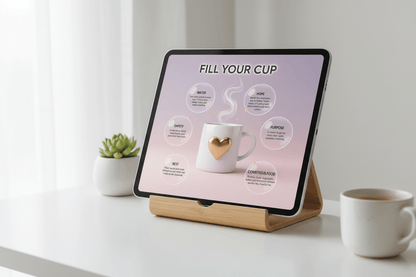 Digital self-care card displayed on iPad - burnout prevention reminder