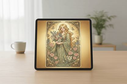 Garden Girl Art Nouveau digital greeting card on iPad