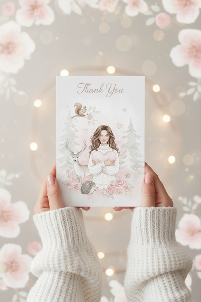 Thank You Love & Hearts greeting card with pink watercolor hearts and romantic message - digital download card