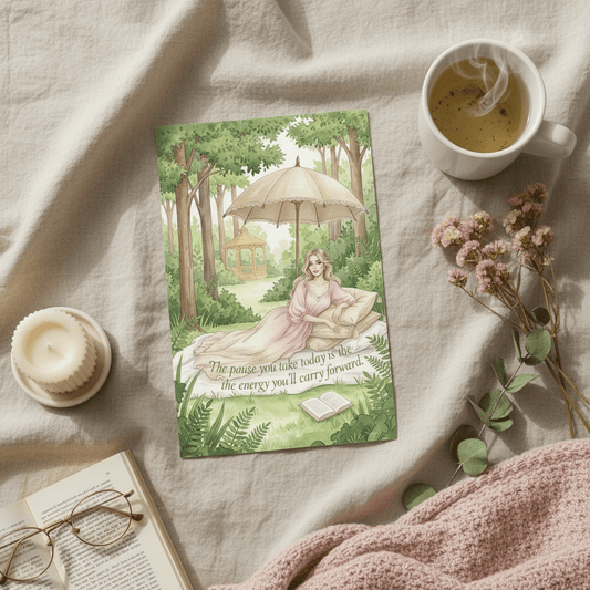 The Pause You Take Today mindfulness card with serene watercolor design - digital wellness greeting card