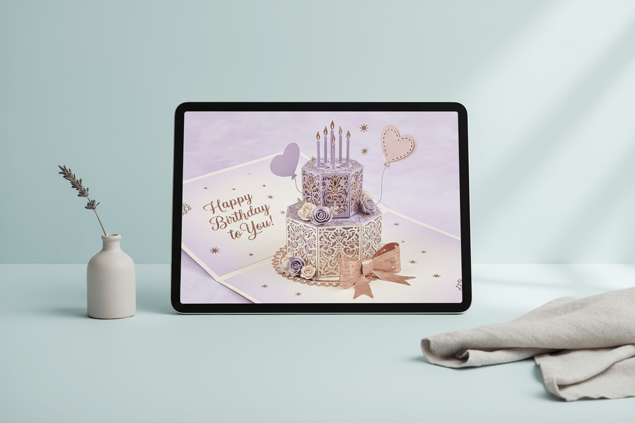 3D Birthday Cake Greeting Card - TheJoyfulDigital