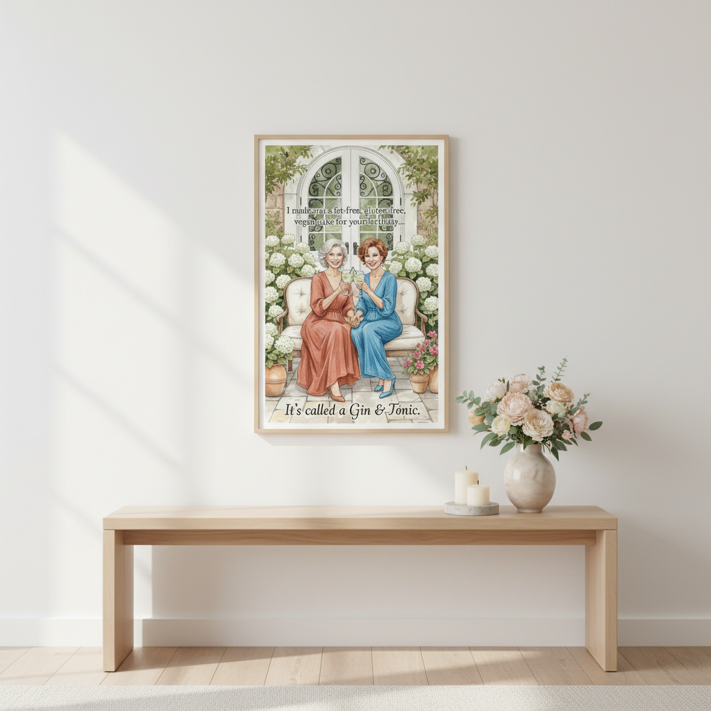 Birthday card displayed framed on wall in Nordic minimalist interior