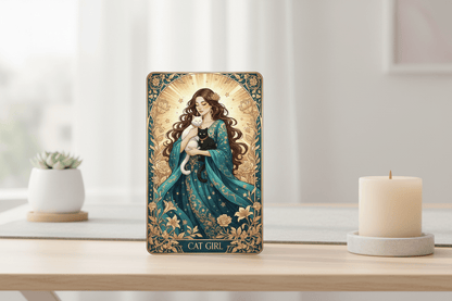 Cat Girl - Art Nouveau Card - Digital Greeting Download - TheJoyfulDigital