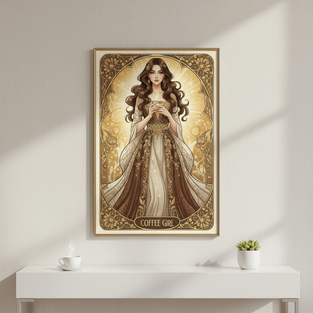 Coffee Girl - Art Nouveau Card – Digital Greeting Card - TheJoyfulDigital