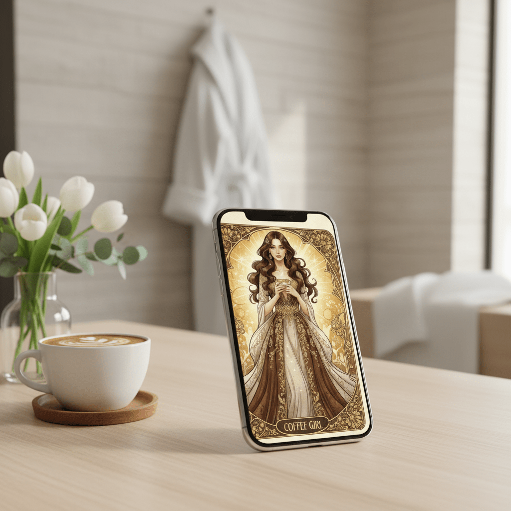 Coffee Girl - Art Nouveau Card – Digital Greeting Card - TheJoyfulDigital