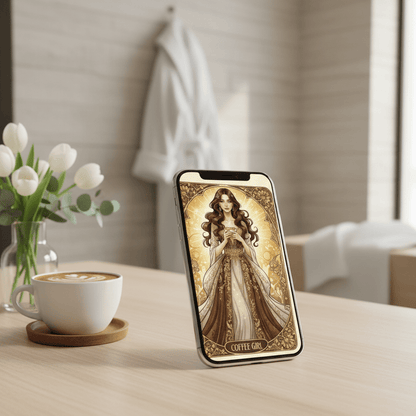 Coffee Girl - Art Nouveau Card – Digital Greeting Card - TheJoyfulDigital