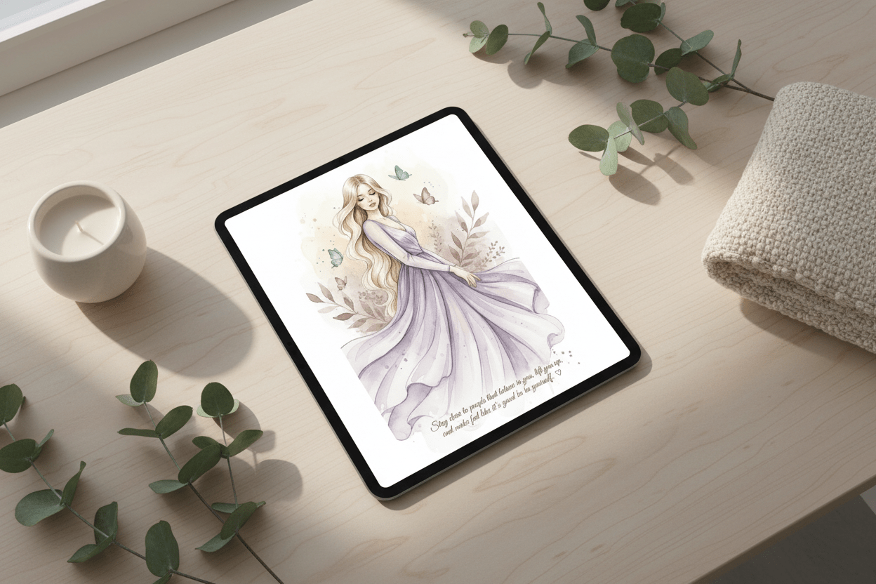 Stay Close To People card on iPad in minimalist workspace - printable friendship greeting