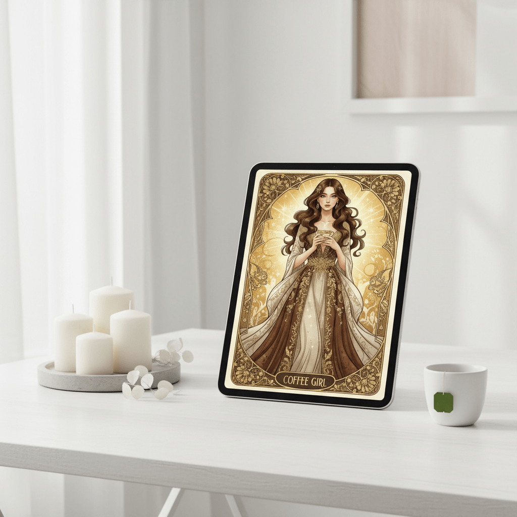 Coffee Girl - Art Nouveau Card – Digital Greeting Card - TheJoyfulDigital