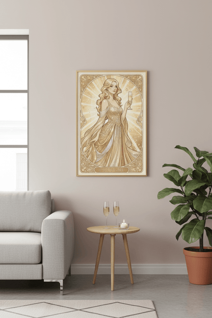 Party Girl Art Nouveau card framed on wall – Scandinavian vintage glamour art print