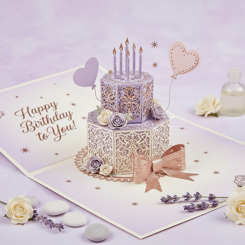 3D Birthday Cake Greeting Card - TheJoyfulDigital