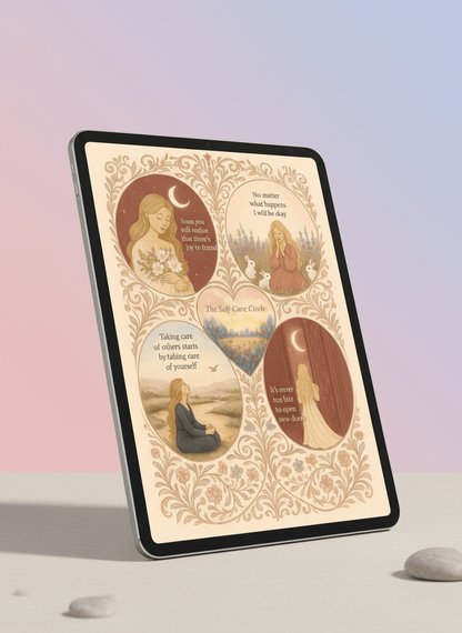 5 self-care affirmations on iPad - circular design for mindfulness and wellbeing