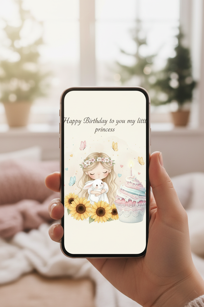 Princess birthday card on iPhone - magical birthday greeting for little girls