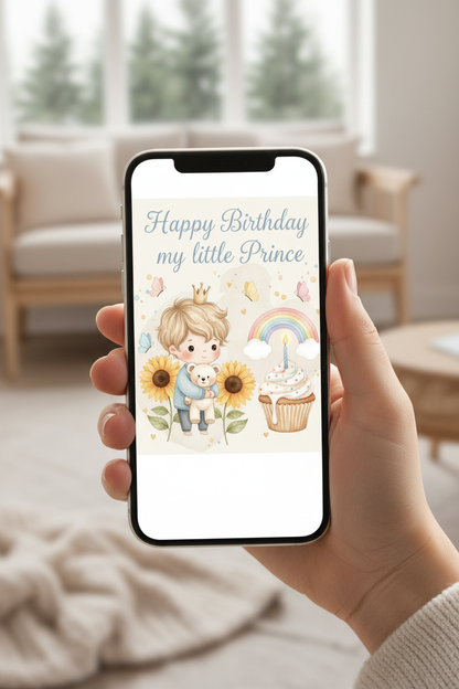 Birthday prince card on iPhone - magical birthday wishes for son or grandson