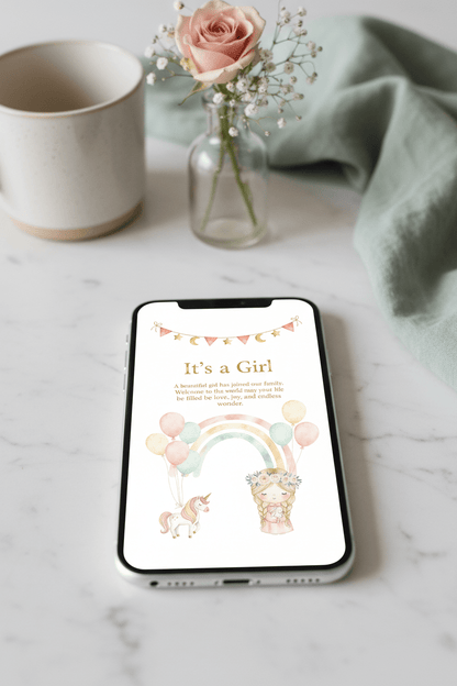 It's a girl card displayed on iPhone in lifestyle setting