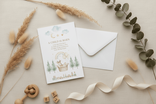 A child is born newborn card with envelope mockup - Nordic minimalist baby announcement