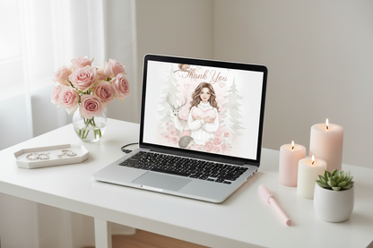 Thank You card on MacBook in minimalist workspace - digital greeting card download