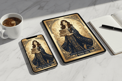 Book Girl - Art Nouveau Card - Digital Greeting Download - TheJoyfulDigital