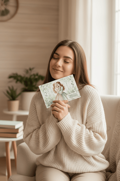 Woman receiving friendship card - emotional moment celebrating best friend bond