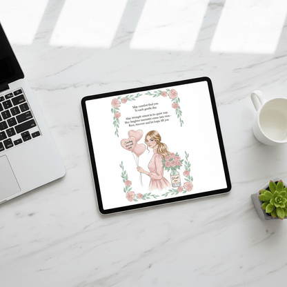 Healing wishes card displayed on iPad setup with wellness theme