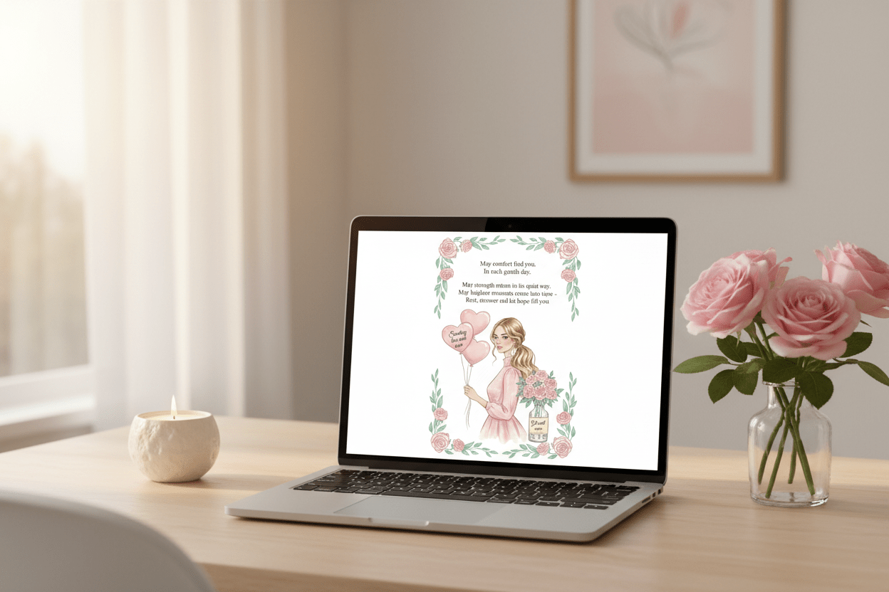 Get well soon digital card on MacBook - send comfort and care instantly