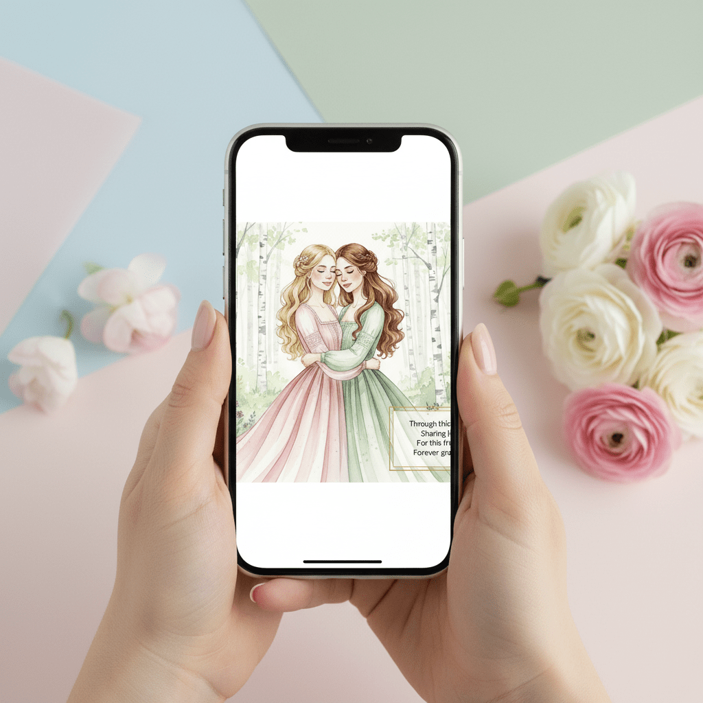 Friendship poem greeting displayed on iPhone - digital card for best friends