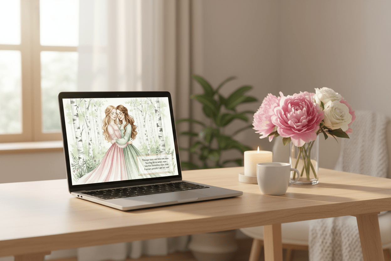 Nordic friendship card on MacBook - through thick and thin poem for best friend